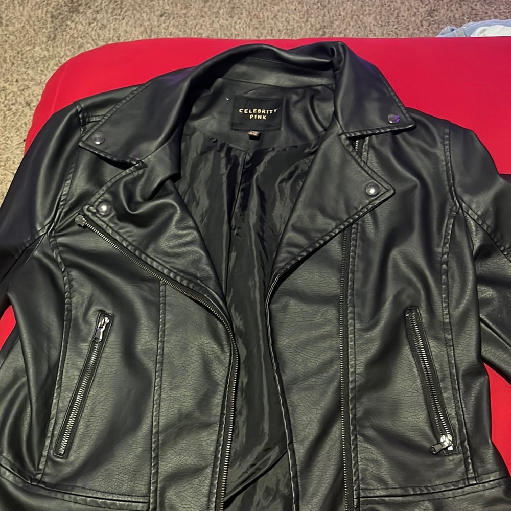 ‘Celebrity Pink’ Black Leather Jacket